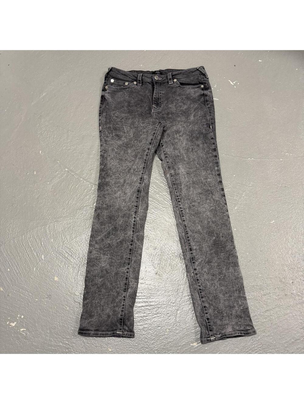 True Religion Billie Mid-Rise Faded Washed Black Straight Fit Jeans
